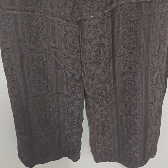 CP Shades Floral Brocade Jacquard Elastic Waist Wide Leg Pant Mocha Brown small - Picture 3 of 11